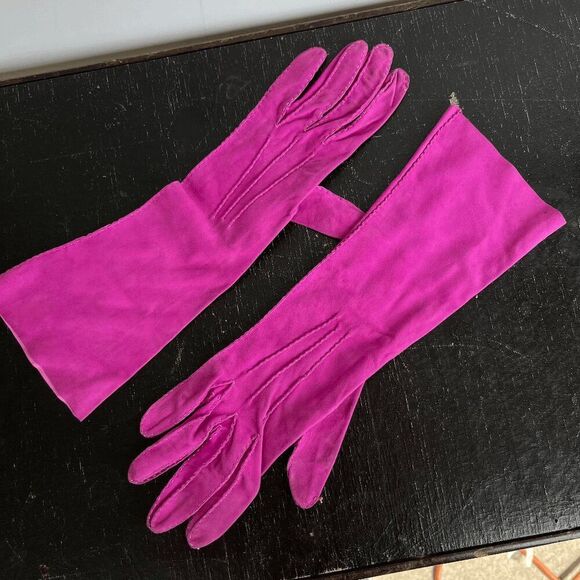 Vintage Pink Suede Gloves Size 6.5 Made in Argentina Opera Length - Picture 6 of 10